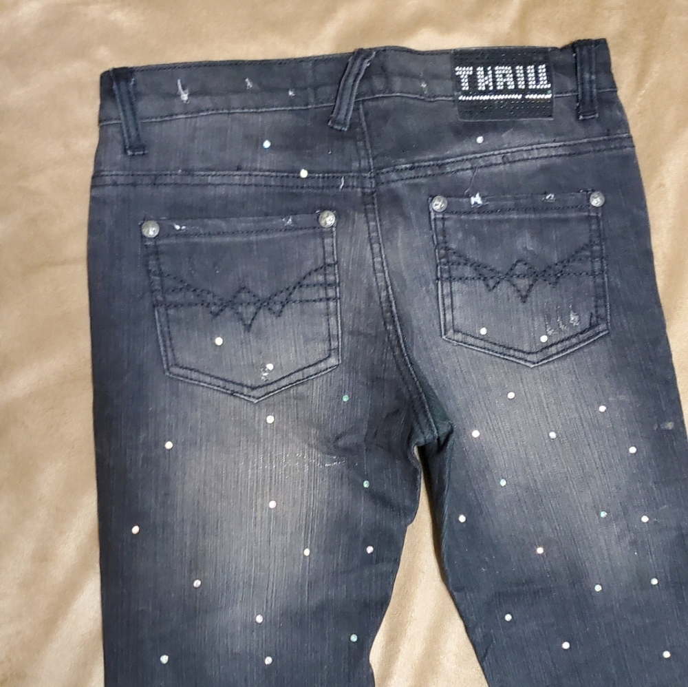 THRILL GREY AND BLACK RHINESTONES JEANS...JUNIORS SIZE 14 - Picture 4 of 8